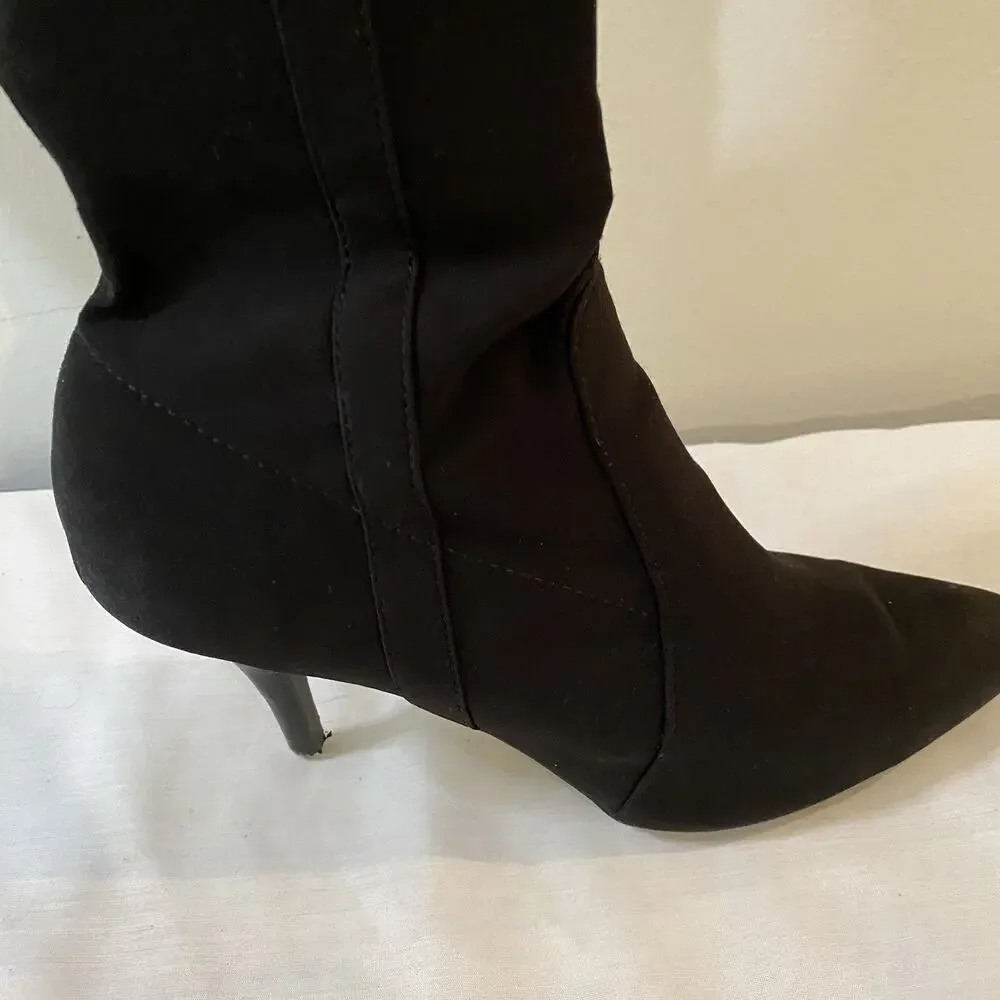 Tahari Women's Size 8M Kristy Black Fabric Pointed Toe High Heel Tall Boots
